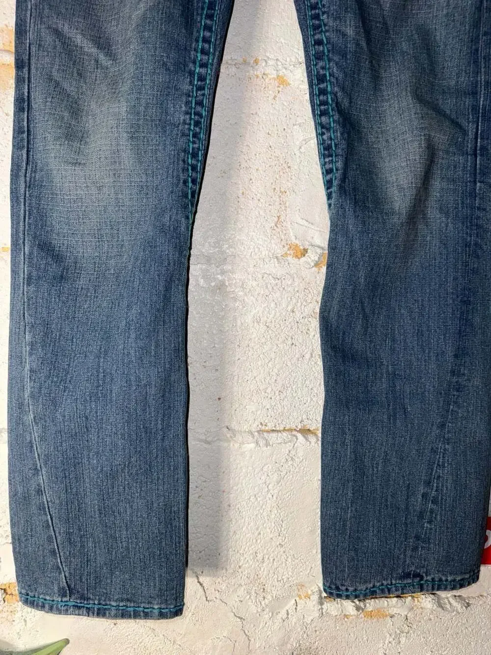 True Religion Billy Super T Teal Contrast Stitching Straight Leg Jeans